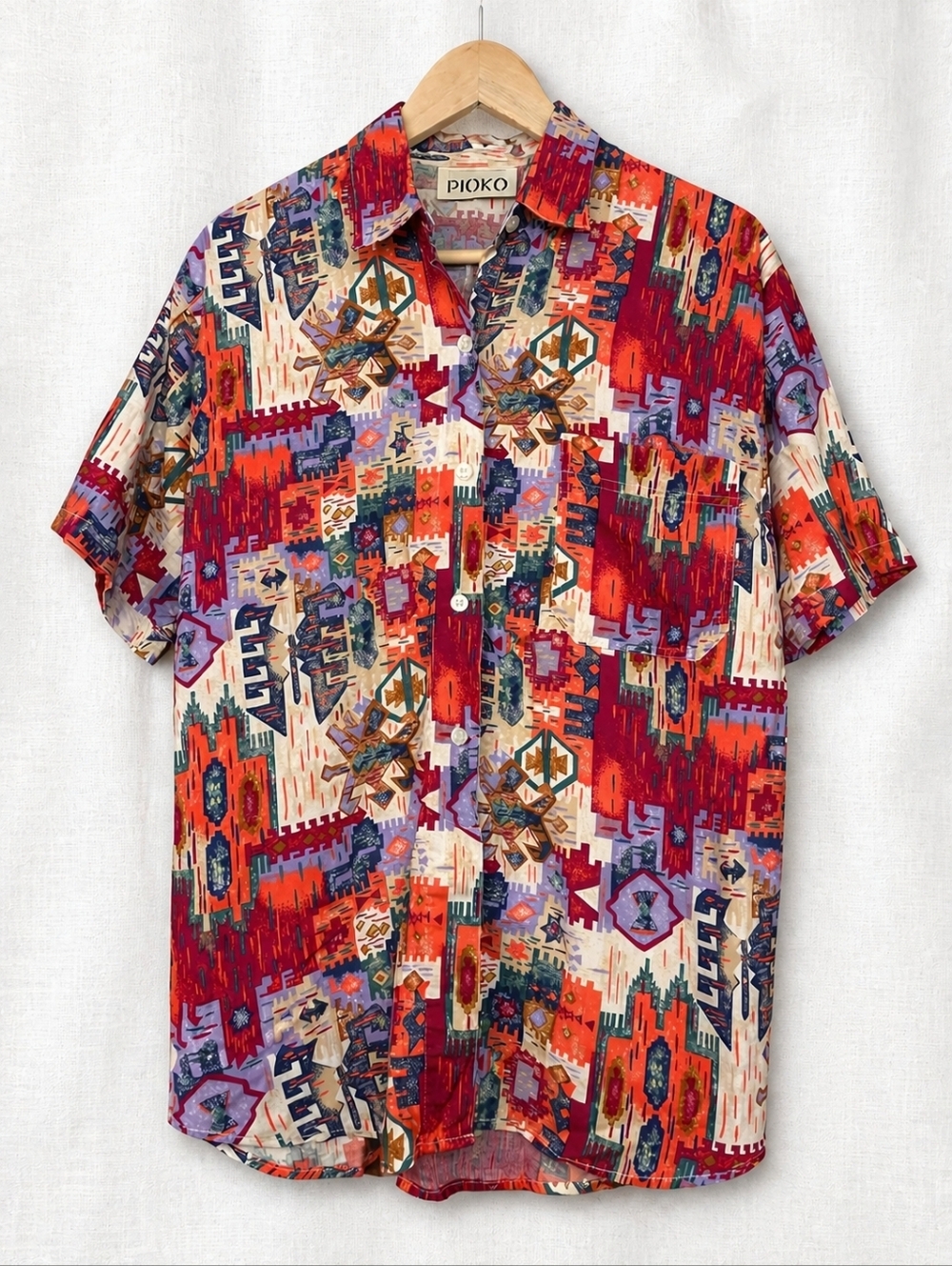 PIOKO Abstract Southwestern Button-Up Shirt Size Medium Bright Pattern Rayon